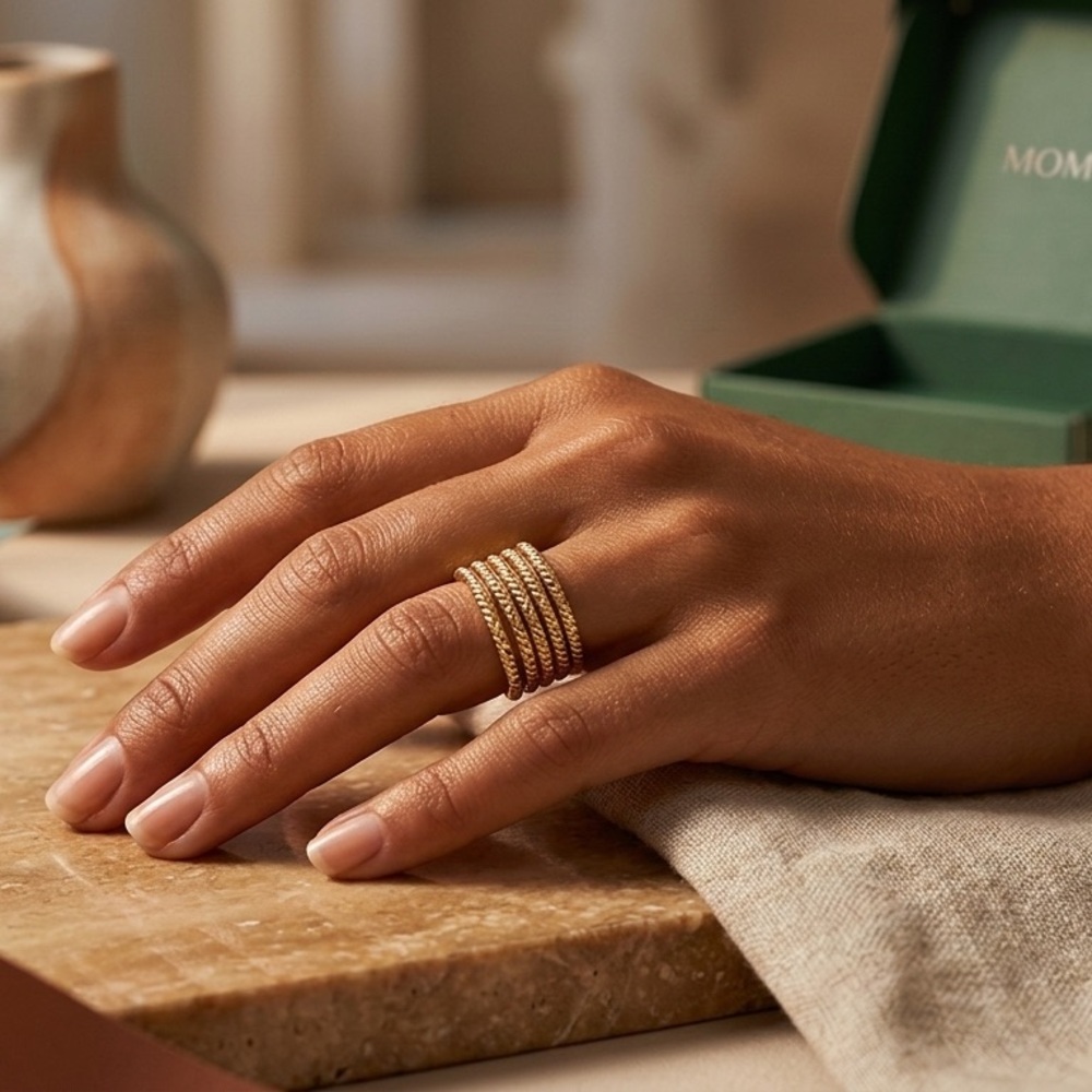 Gold Plated Multi Band Statement Ring, Textured S… - image 6